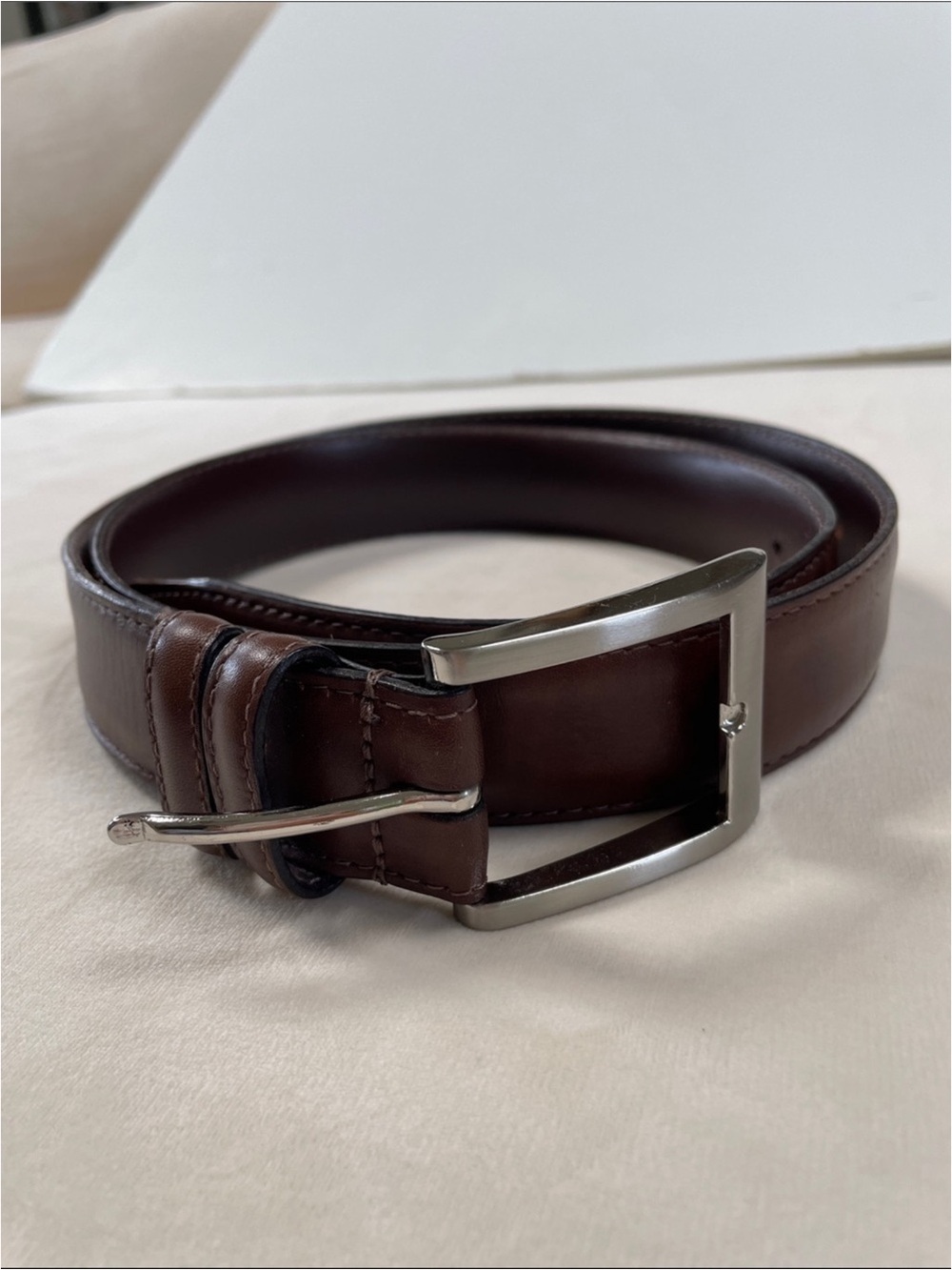 Allen Edmonds Brown Leather Belt with Silver Buckle